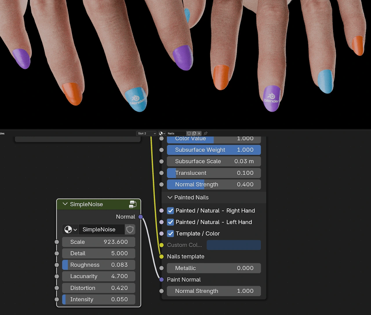 Painted nails result on model