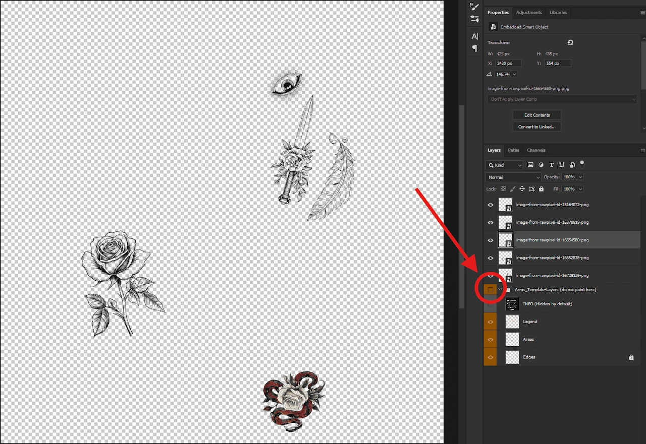 Guide layers hidden, artwork visible
