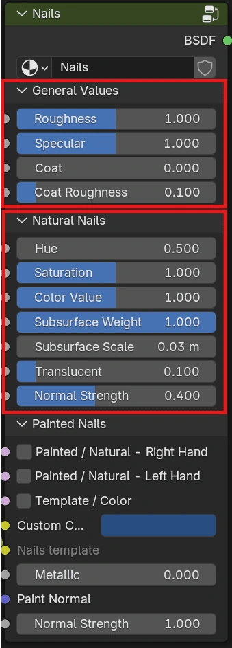 General Values and Natural Nails controls