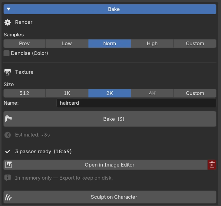 Bake settings screenshot