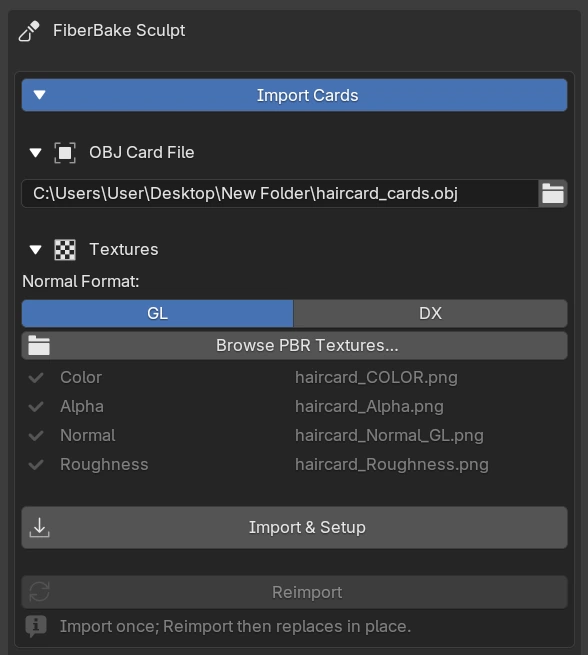 Import Cards and Reimport Cards inside the Groom panel