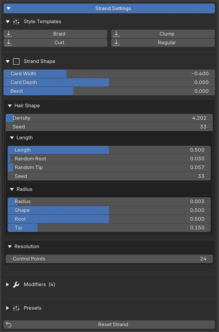 Strand Settings screenshot