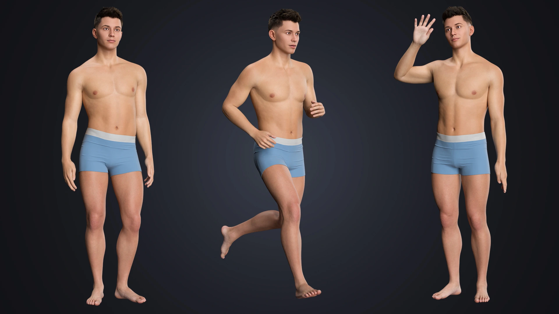 Adrián in action pose – cinematic male character 3D rig for animation
