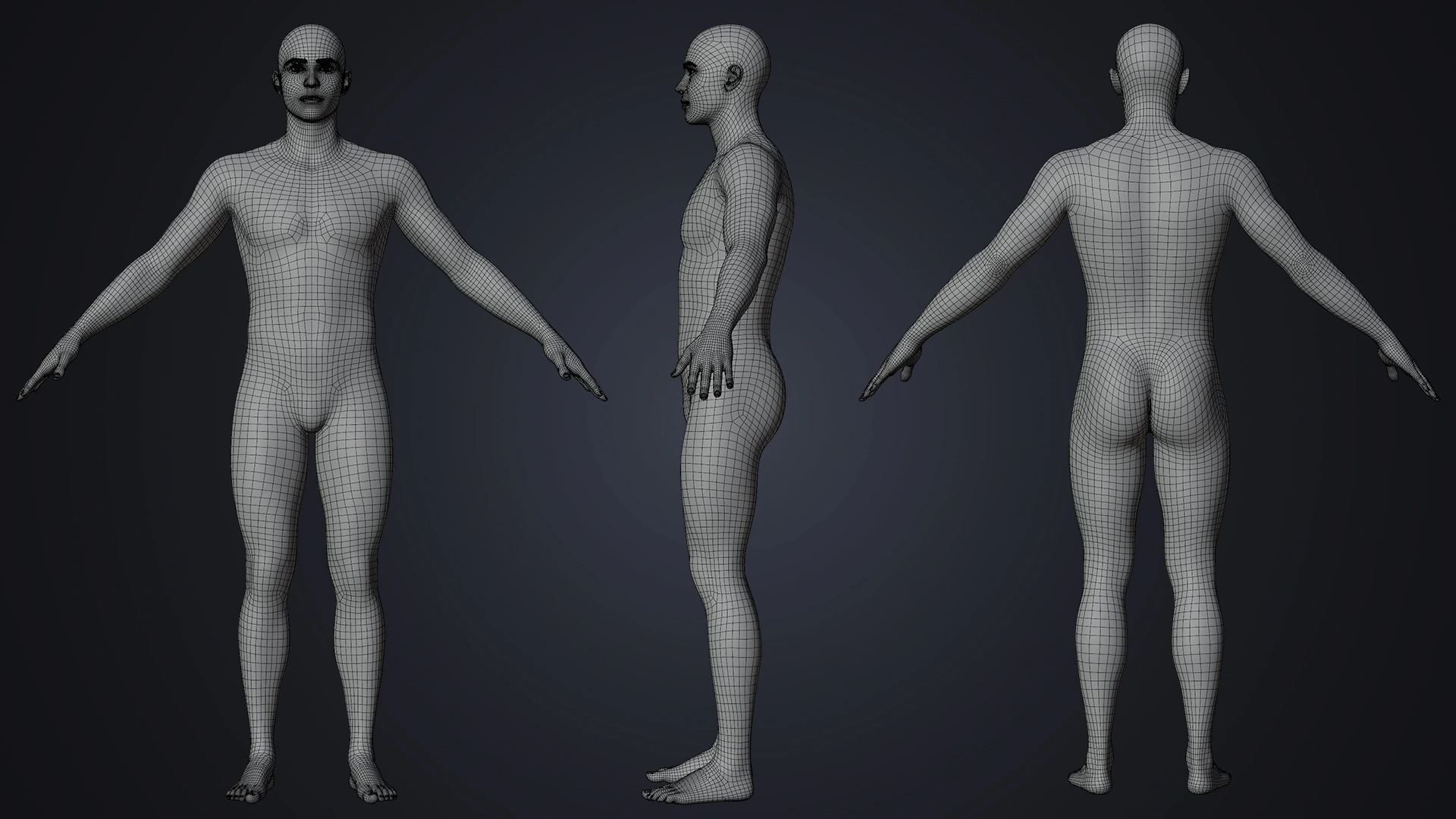 Adrián wireframe topology – full body male character mesh Blender