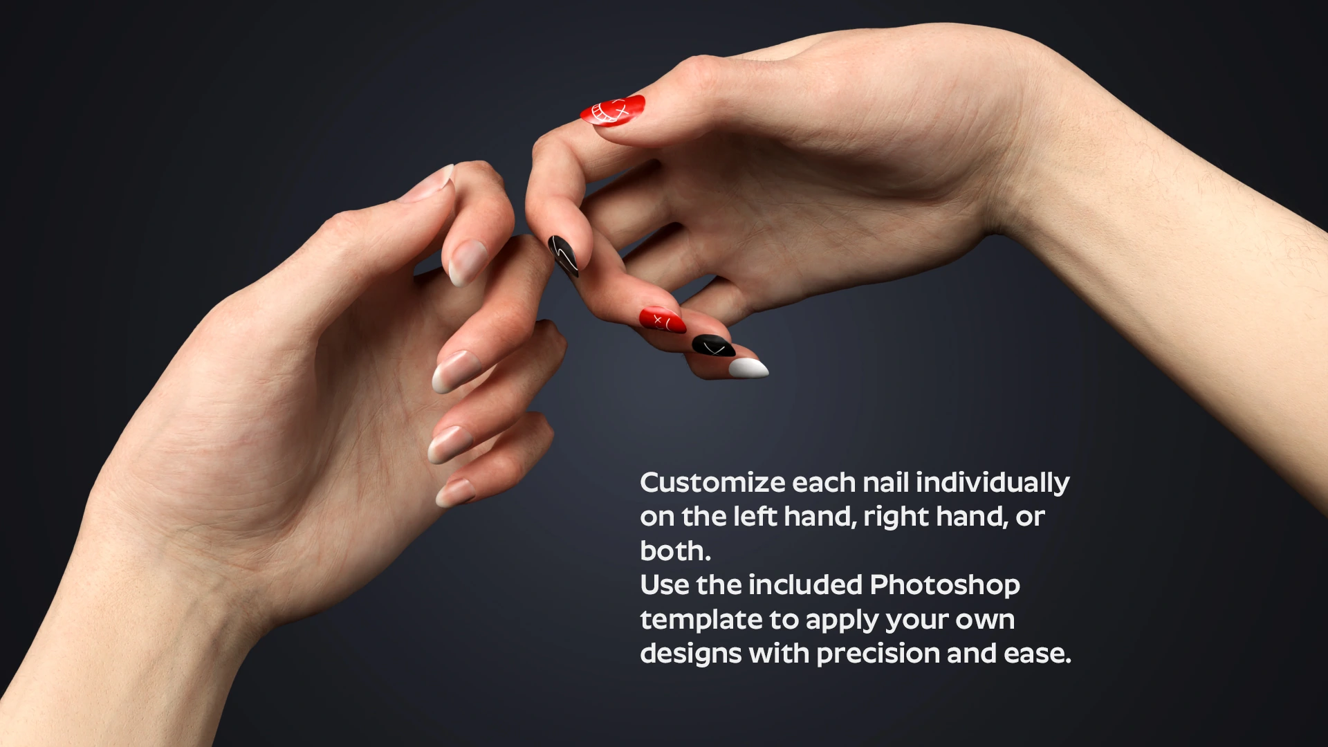 OMNIA Female Arms nail customization – interchangeable nail textures Blender