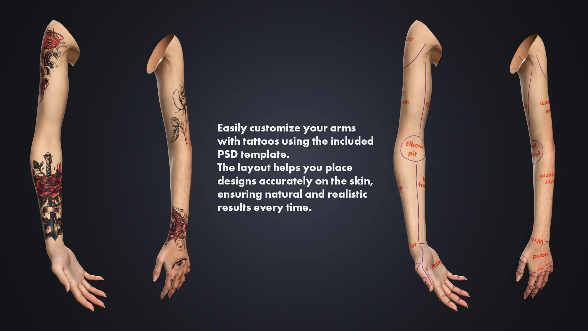 OMNIA Female Arms tattoo system – modular tattoo overlay for Blender