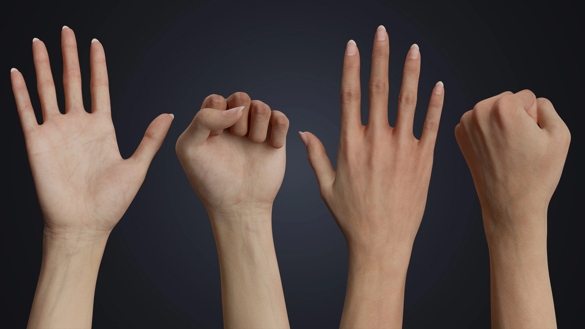 OMNIA Female Arms Real-Time palm and fist – game engine arm rig Blender