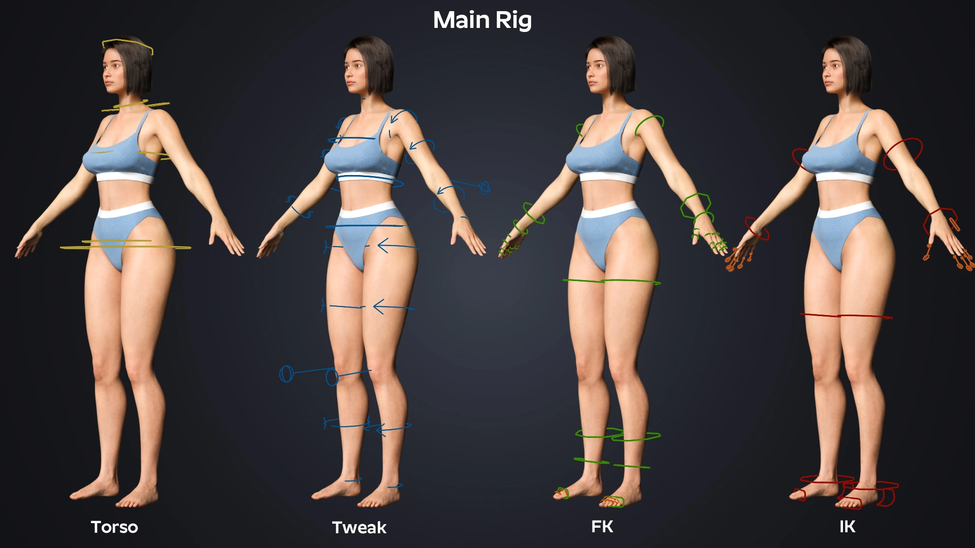 Natalia full body rig controls – OMNIA female character Blender