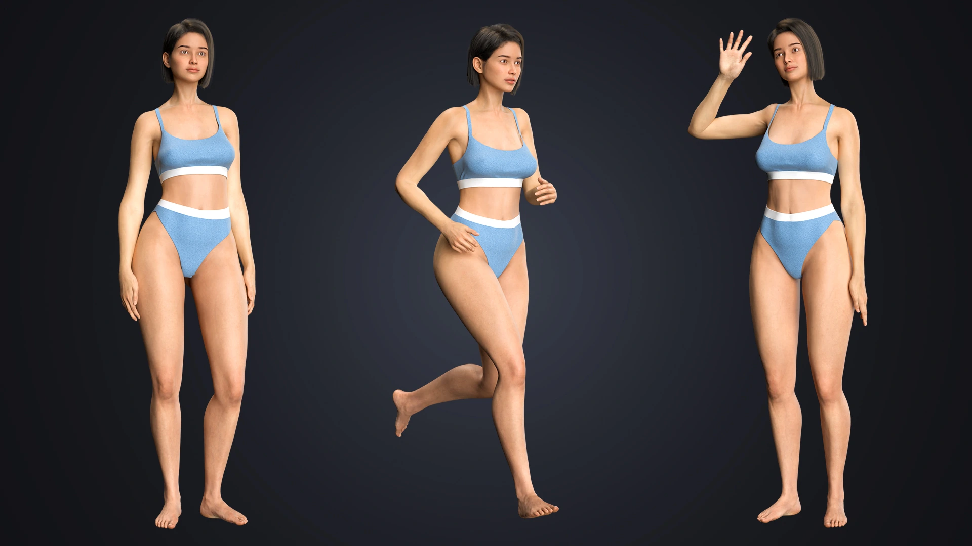 Natalia in action pose – cinematic female character 3D rig for animation