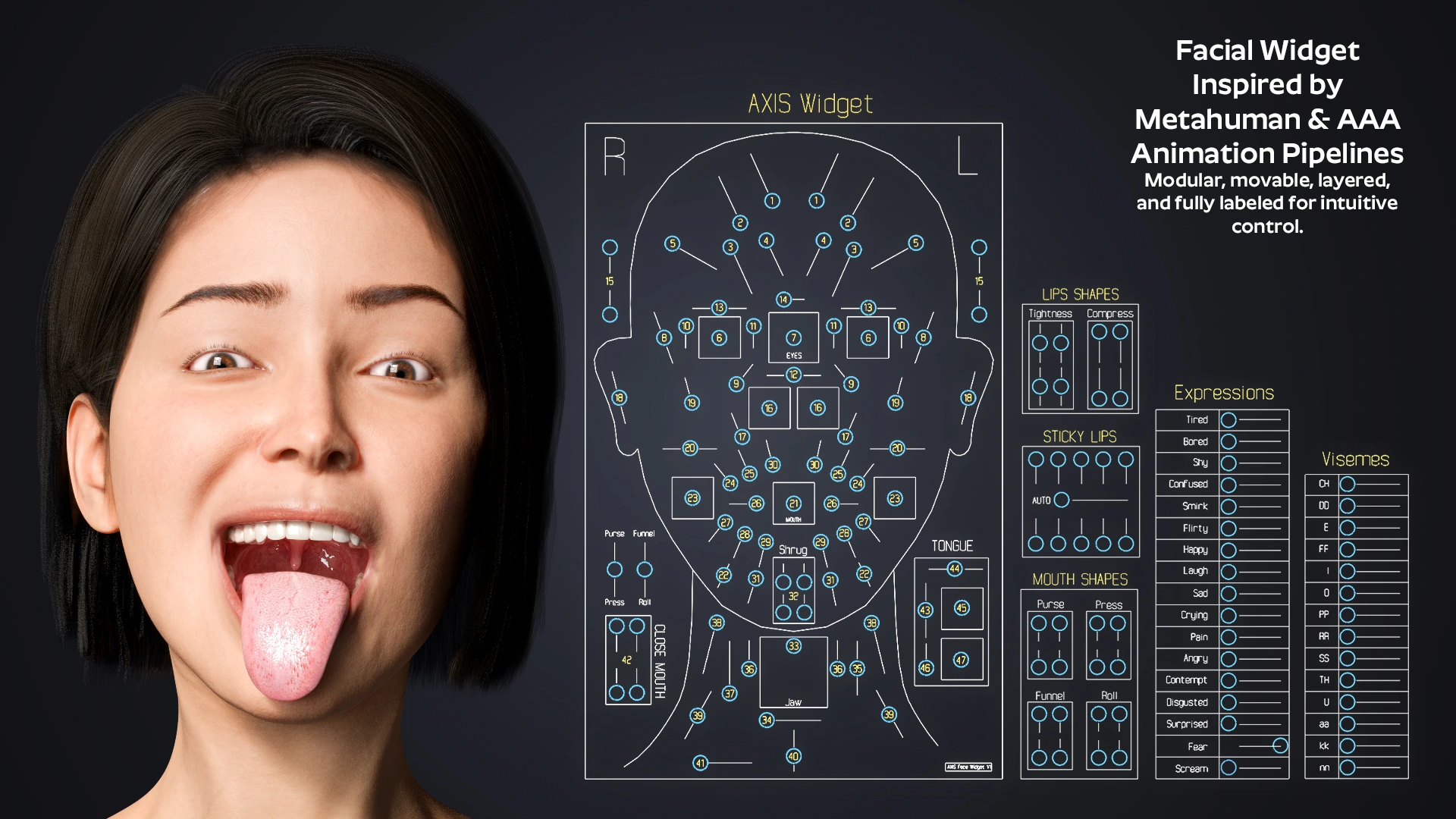 Natalia RT Facial Widget – game-ready ARKit facial rig Blender