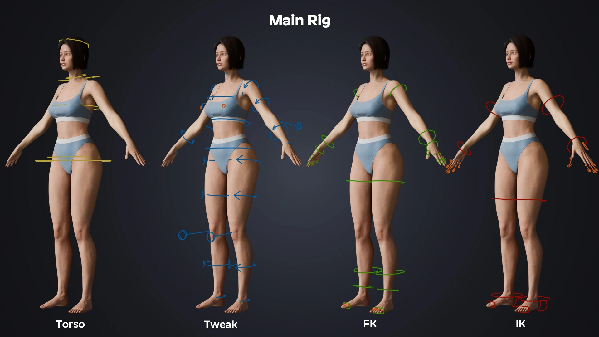 Natalia RT full body rig – real-time female character for game engines