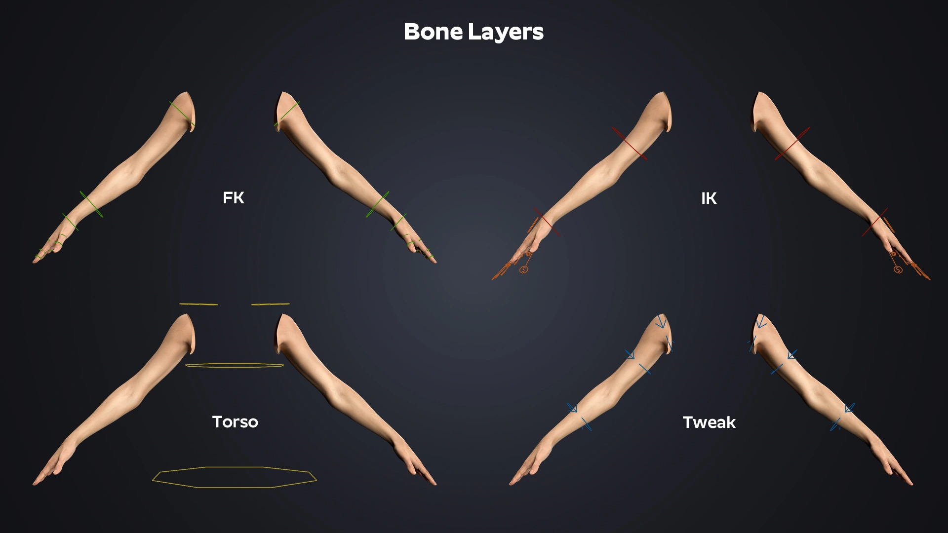 OMNIA Neutral Arms bone layer structure – IK FK neutral arm rig Blender
