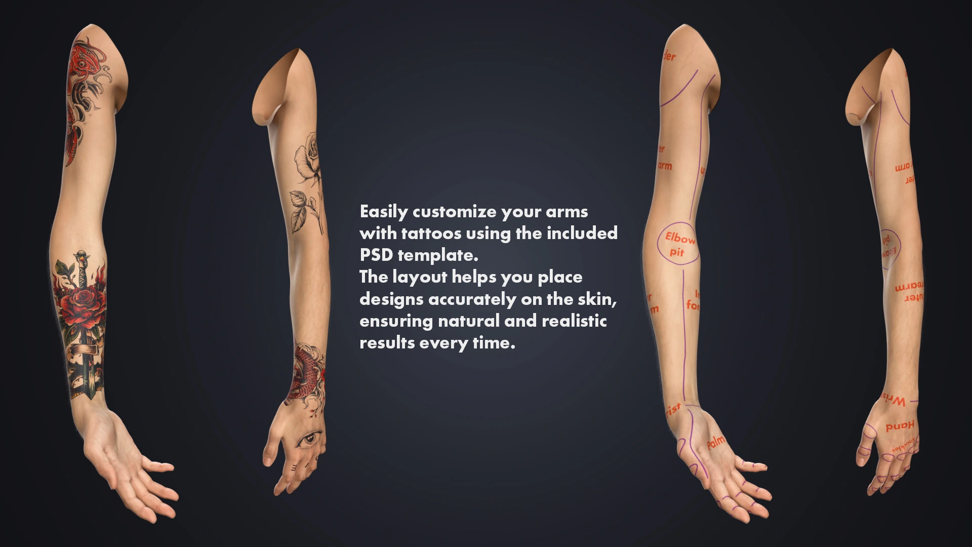 OMNIA Neutral Arms tattoo system – modular tattoo overlay Blender