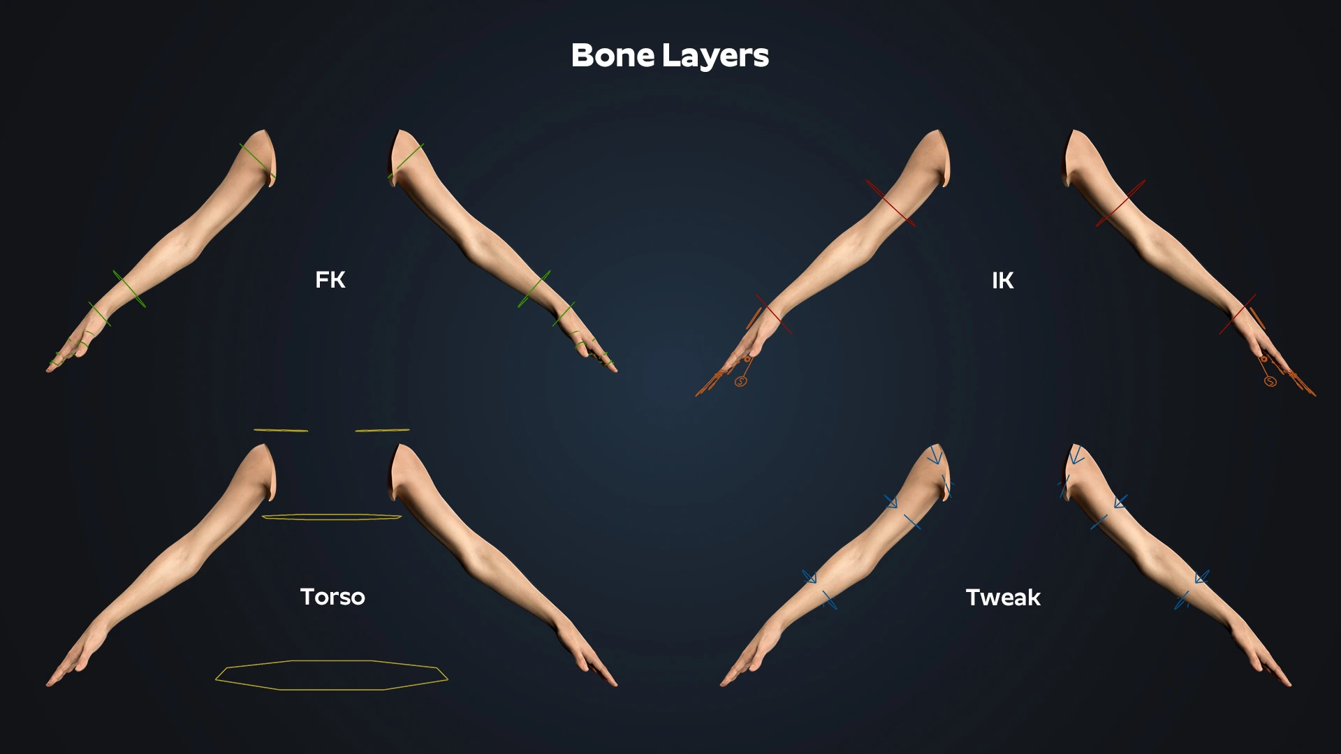 OMNIA Neutral Arms Real-Time bone layers – real-time neutral arm rig structure
