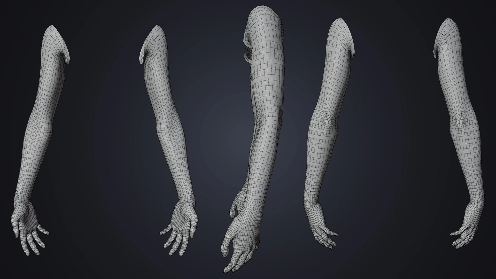 OMNIA Neutral Arms Real-Time wireframe – low-poly neutral arm topology Blender