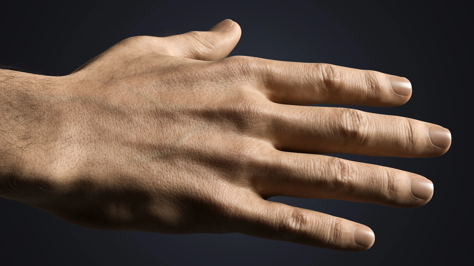 V-ARM 01 fingernail and skin close-up – realistic male hand rig