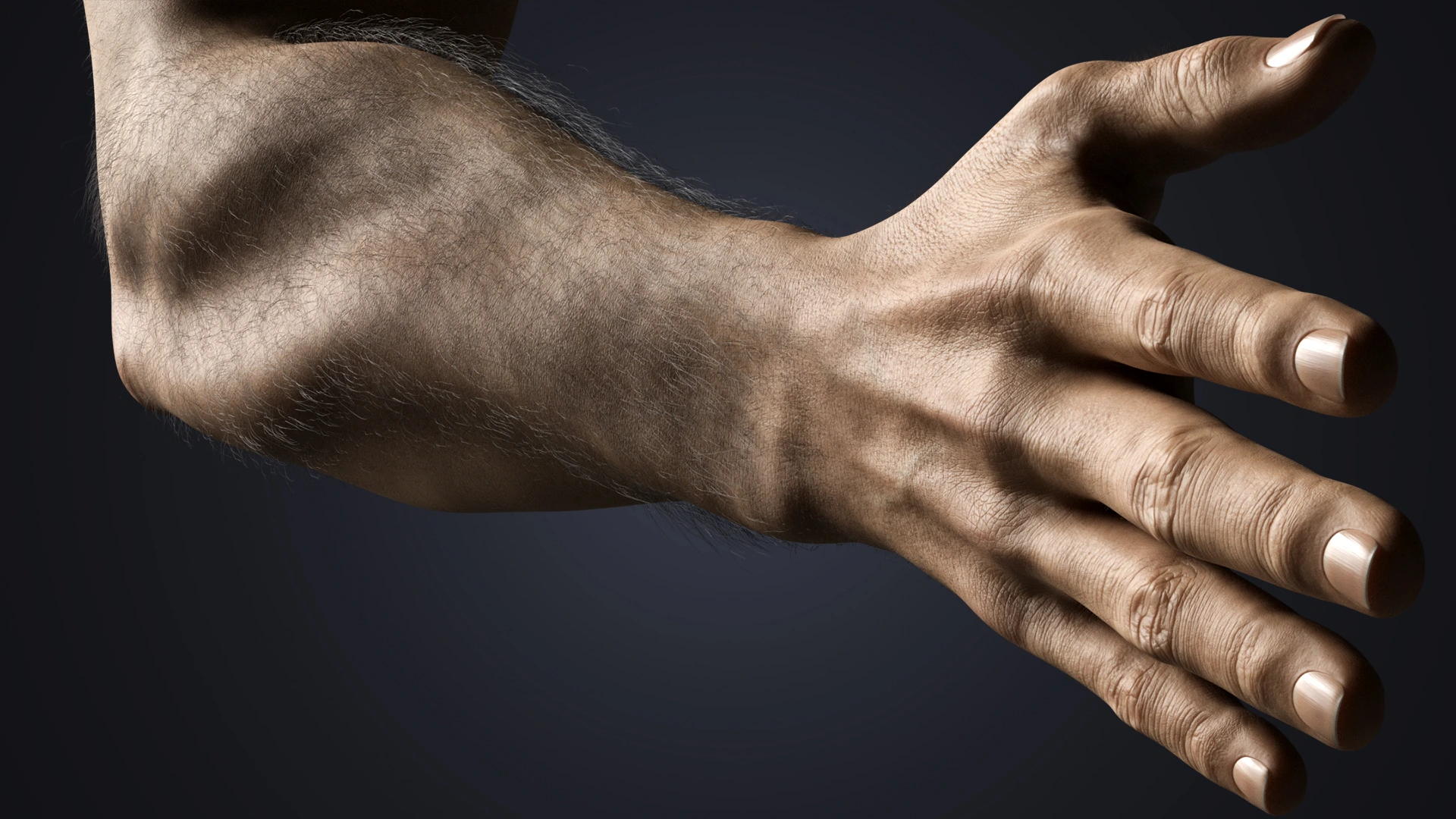 V-ARM 01 wrist and hand skin detail – VERSA series male arm rig