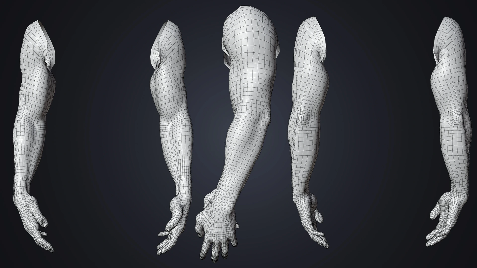 V-ARM 01 wireframe topology – quad-only mesh male hand rig for Blender