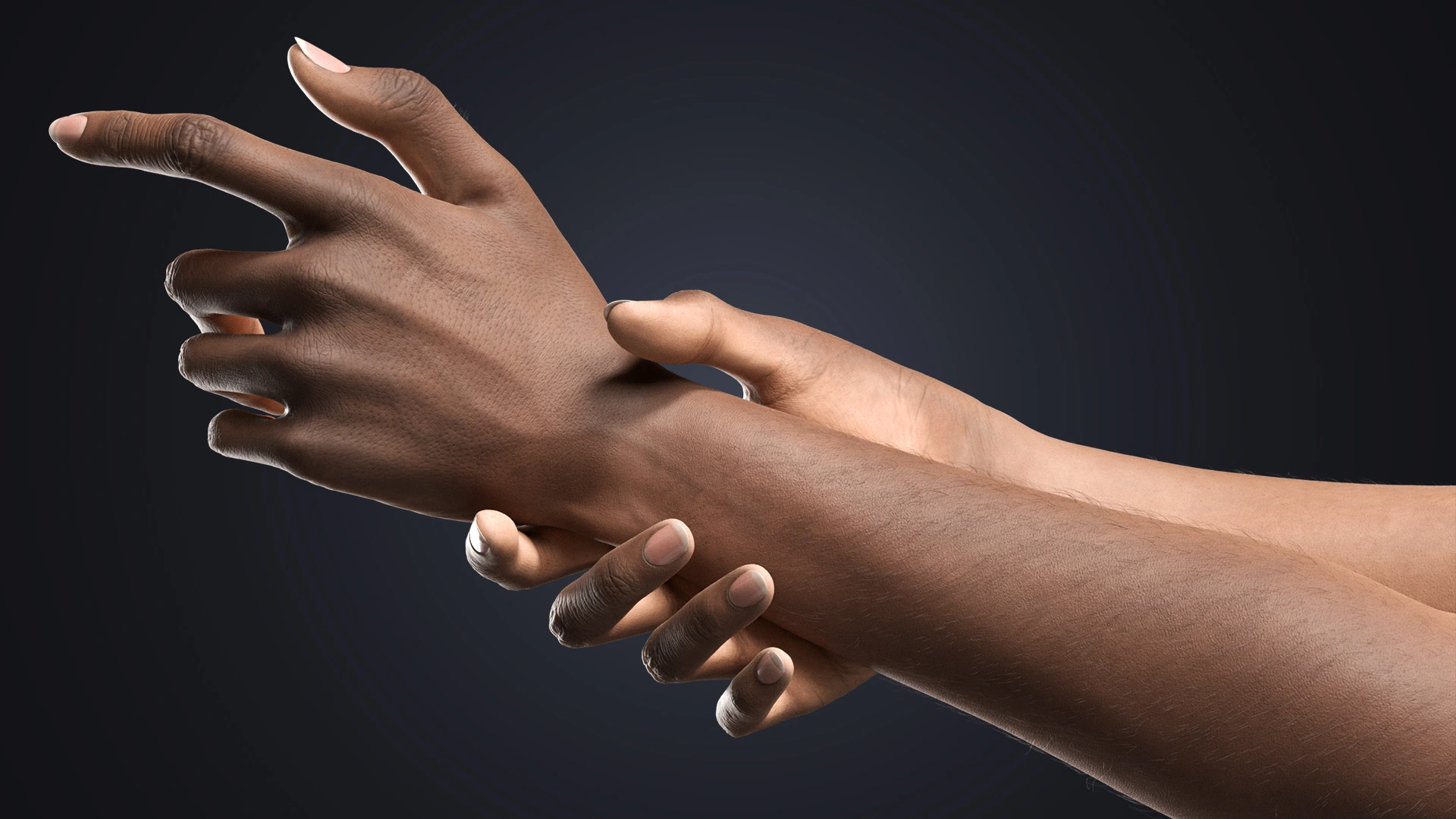 V-ARM 03 realistic dark skin female hand 3D model – VERSA series Blender rig
