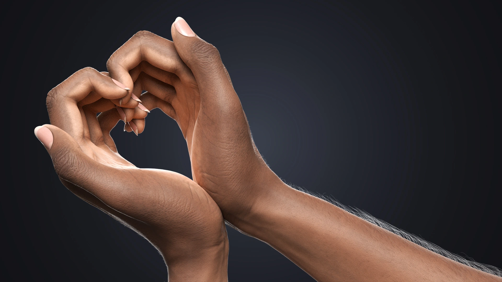 V-ARM 03 arm and hand close-up – PBR dark skin female rig Blender Cycles