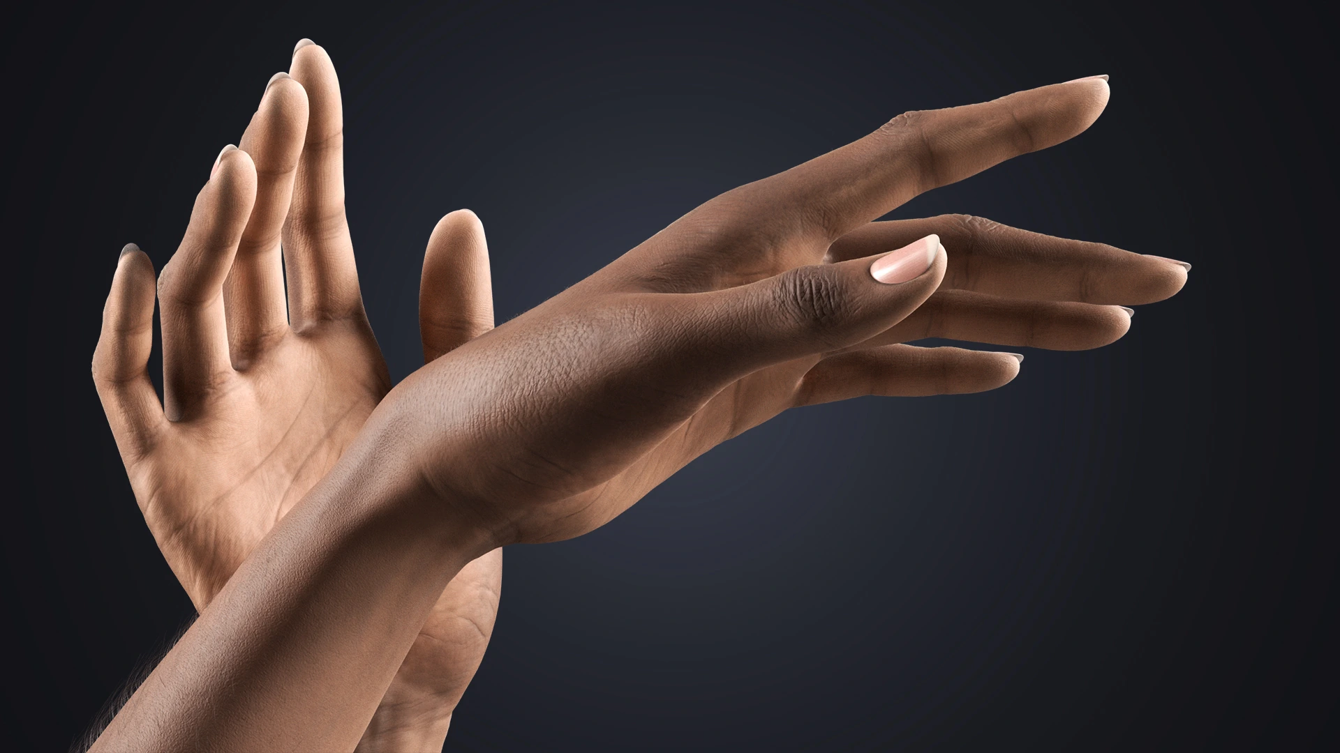 V-ARM 03 full arm view – realistic dark skin female 3D model for animation