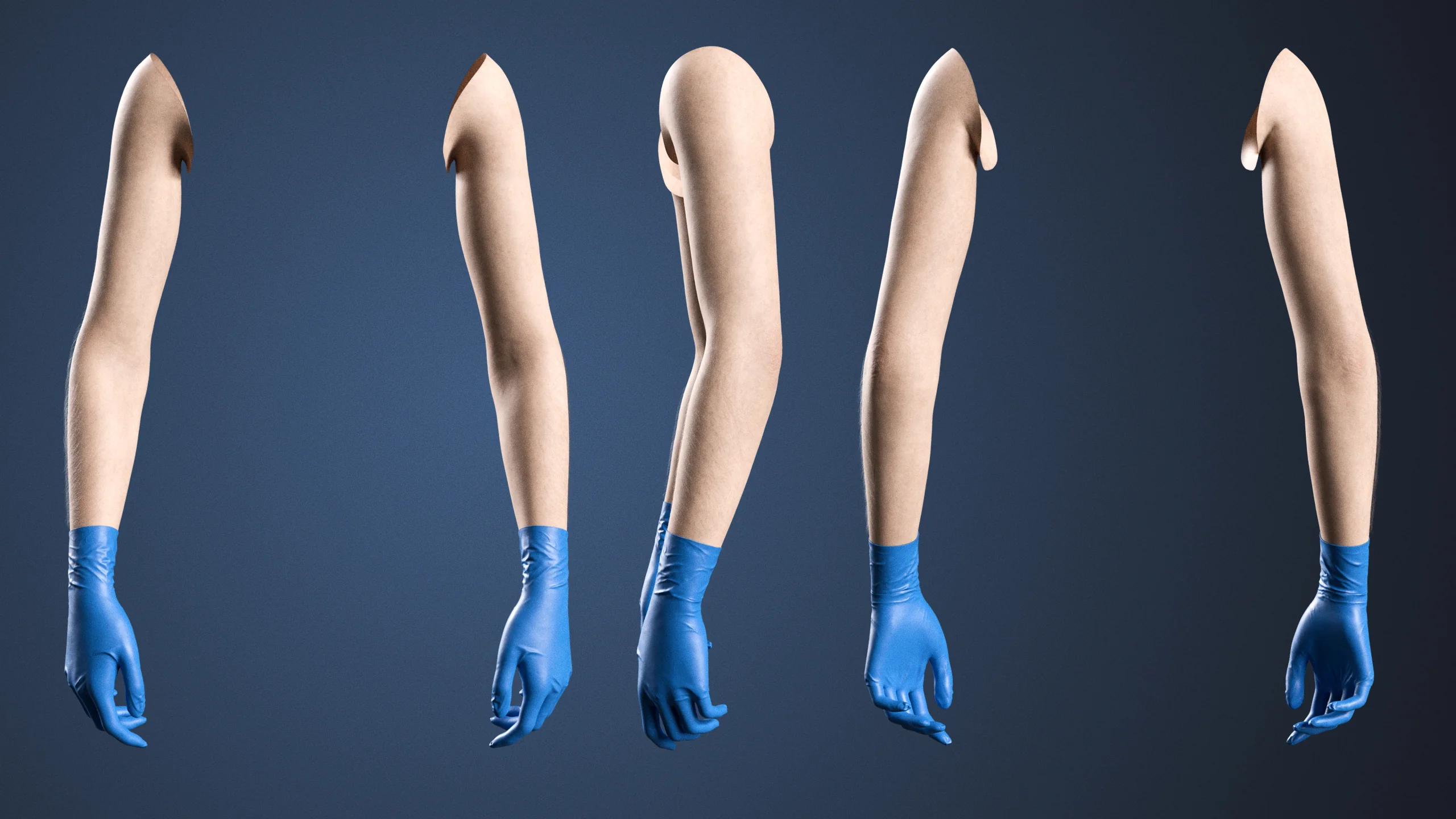 V-ARM 04 full arm 360-degree view – realistic gloved female arm rig for Blender