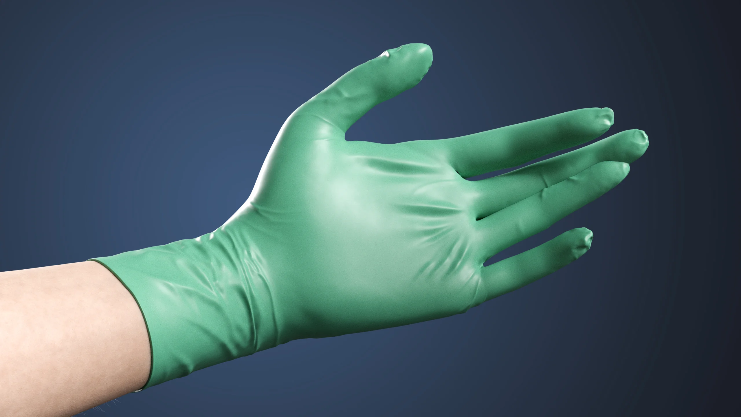 V-ARM 04 gloved hand close-up – PBR female rig Blender Cycles medical visualization